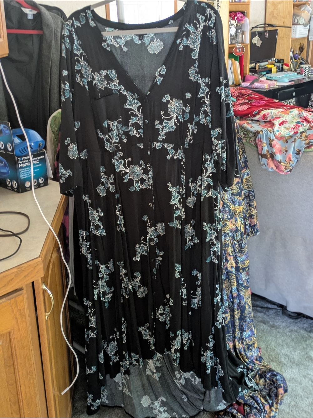 torrid Black Midi Dress with Light Blue Floral Print